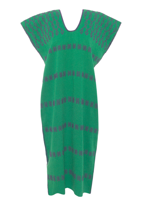 Pippa Holt Kaftan No.97 Single Panel Midi Kaftan In Green With Purple Design