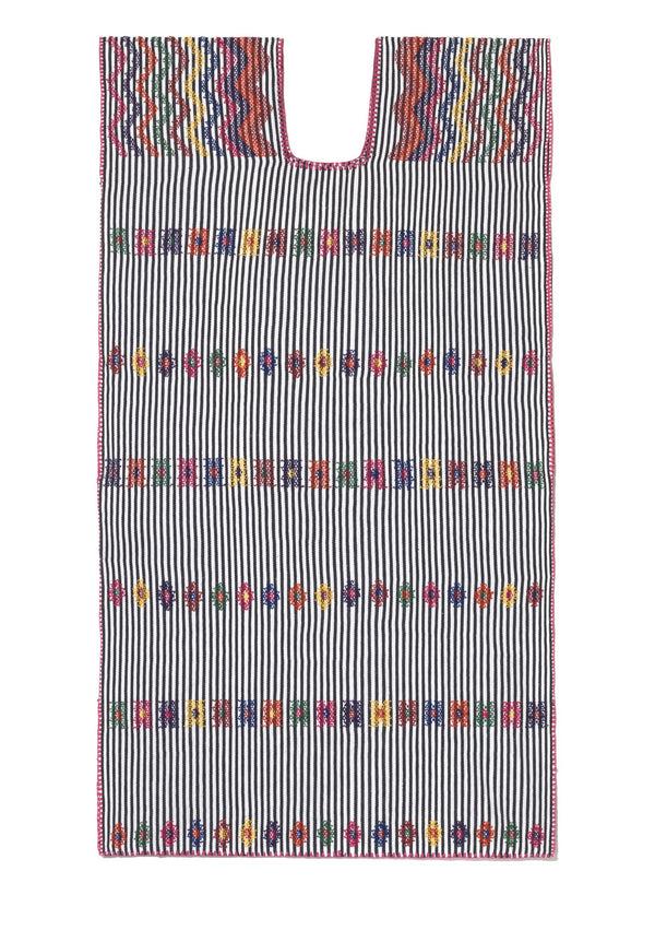 Pippa Holt Kaftan No.98 Single Panel Midi Kaftan In Black/white Stripe With Multi Coloured Design