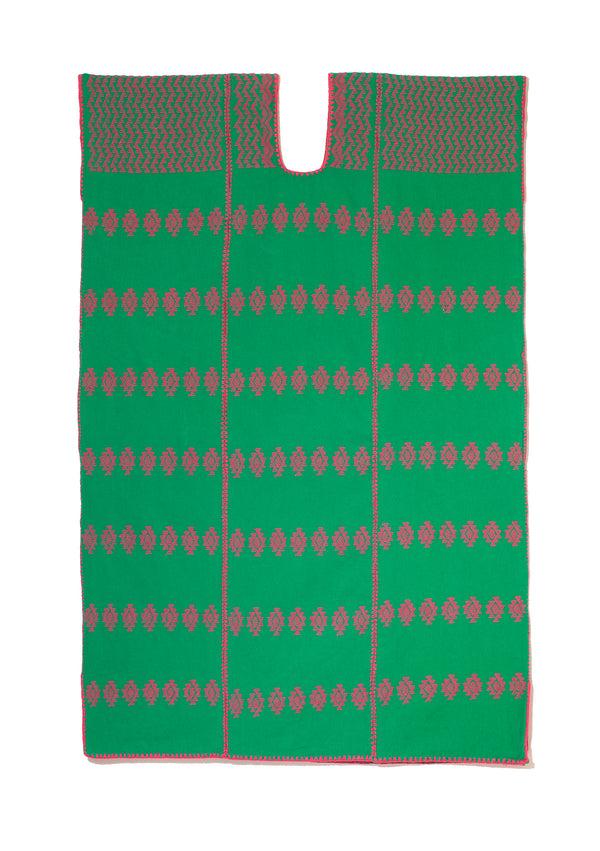 Pippa Holt Kaftan No.99 Three Panel Midi Kaftan In Green With Dark Pink Motif