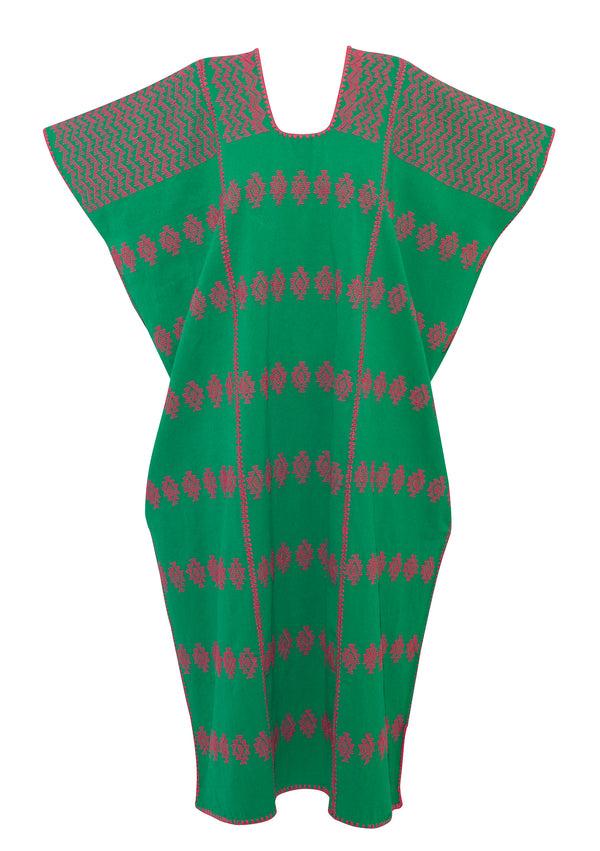 Pippa Holt Kaftan No.99 Three Panel Midi Kaftan In Green With Dark Pink Motif