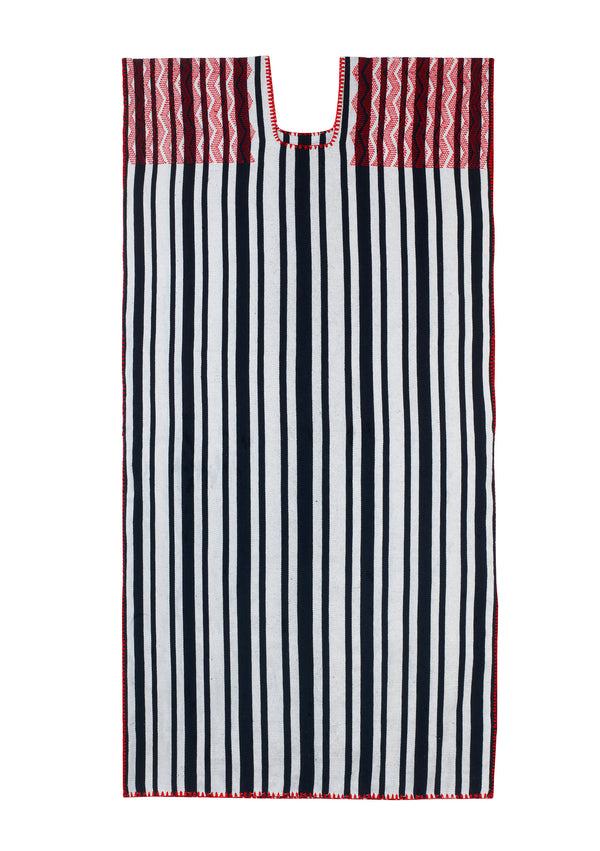 pippa holt Kaftans No.481 Single panel midi kaftan in white and navy stripes with red design