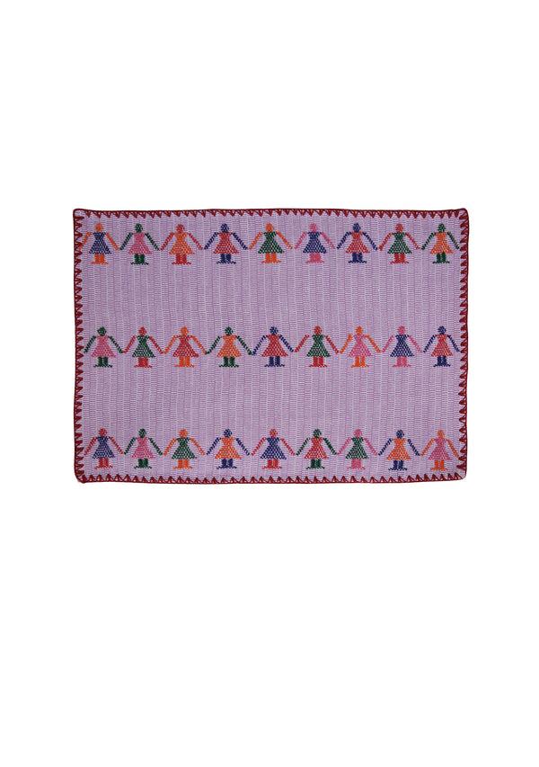 Pippa Holt Set No.10 Napkin Coaster And Placemat Set In Lilac With Multicoloured 'people' Design