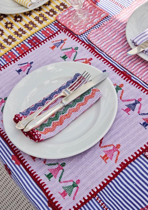 pippa holt Set No.10 Napkin coaster and placemat set in lilac with multicoloured 'people' design