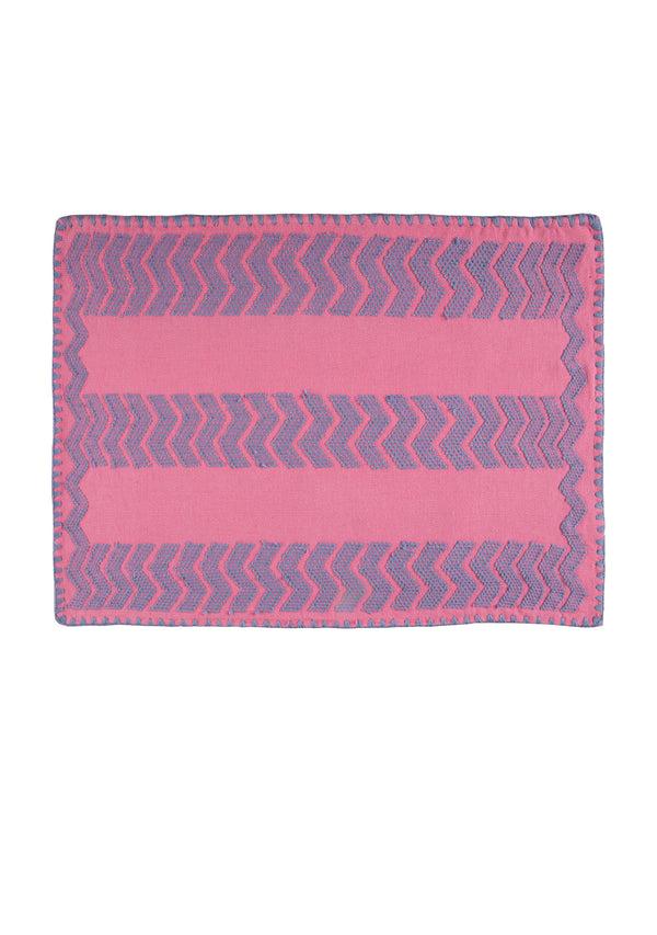 Pippa Holt Set No.110 Napkin Coaster And Placemat Set In Watermelon Pink With Blue Design