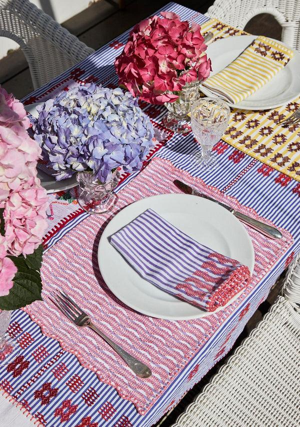 pippa holt Set No.110 Napkin coaster and placemat set in watermelon pink with blue design