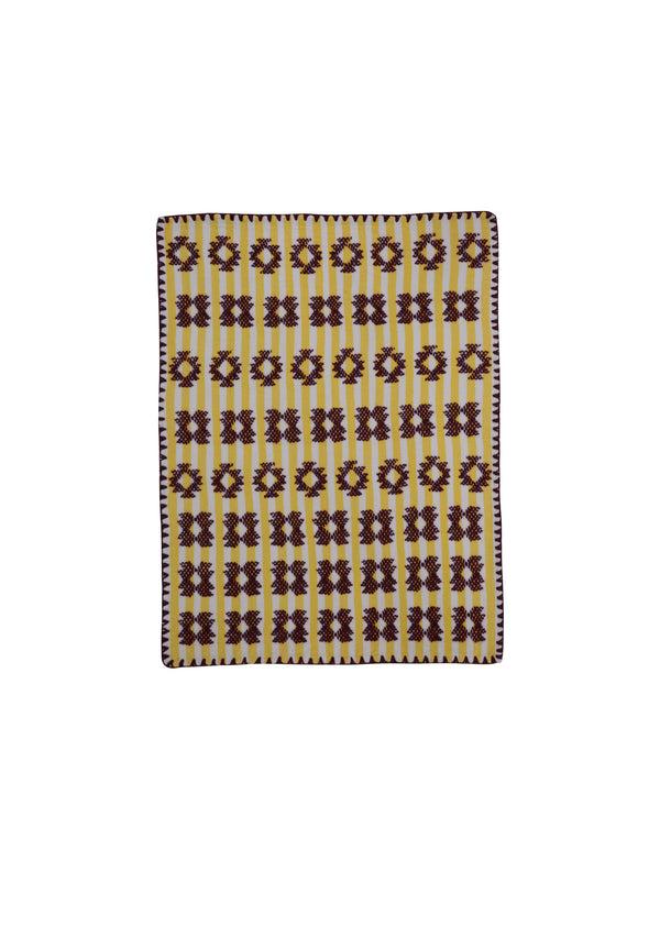 Pippa Holt Set No.164 Napkin Coaster And Placemat Set In Yellow And White Stripe With Burgundy Design