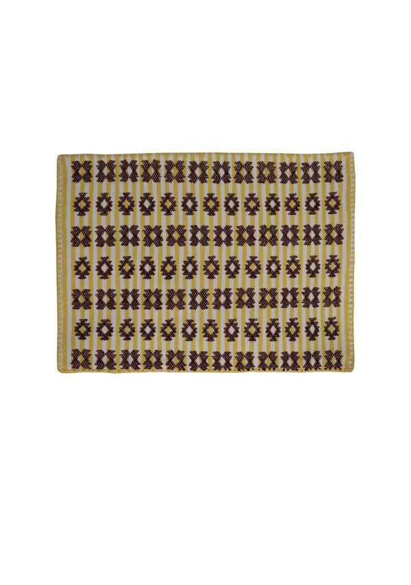 Pippa Holt Set No.164 Napkin Coaster And Placemat Set In Yellow And White Stripe With Burgundy Design
