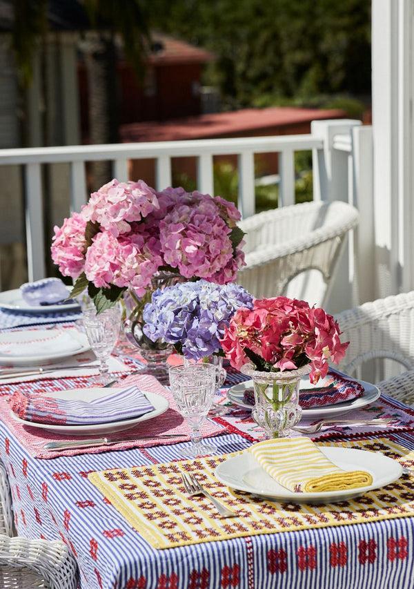 pippa holt Set No.164 Napkin coaster and placemat set in yellow and white stripe with burgundy design