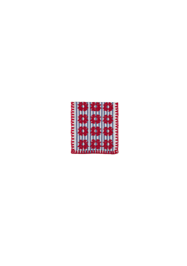 Pippa Holt Set No.169 Napkin Coaster And Placemat Set In White And Blue Stripe With Red Design
