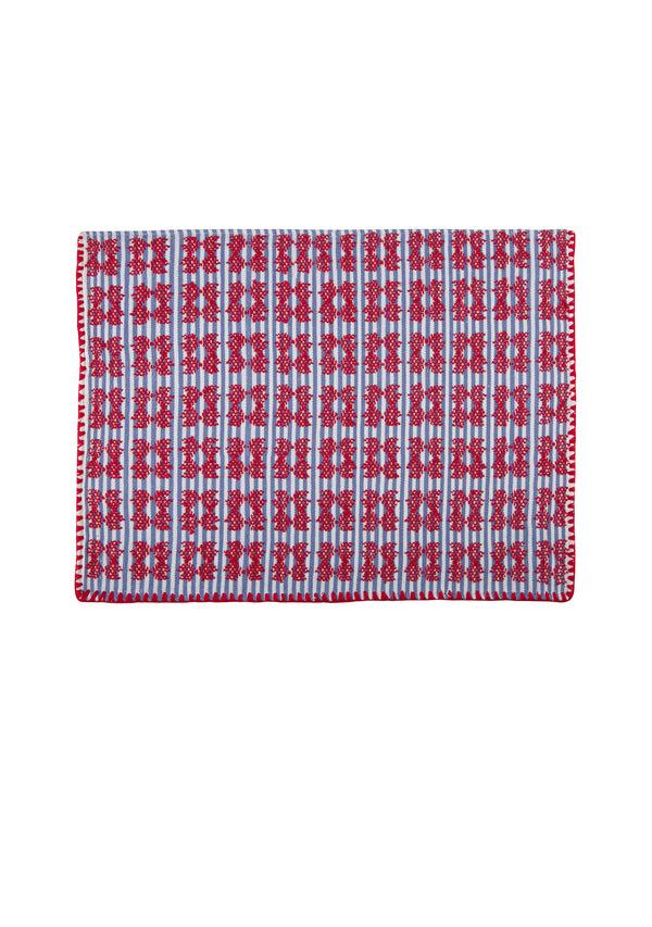Pippa Holt Set No.169 Napkin Coaster And Placemat Set In White And Blue Stripe With Red Design