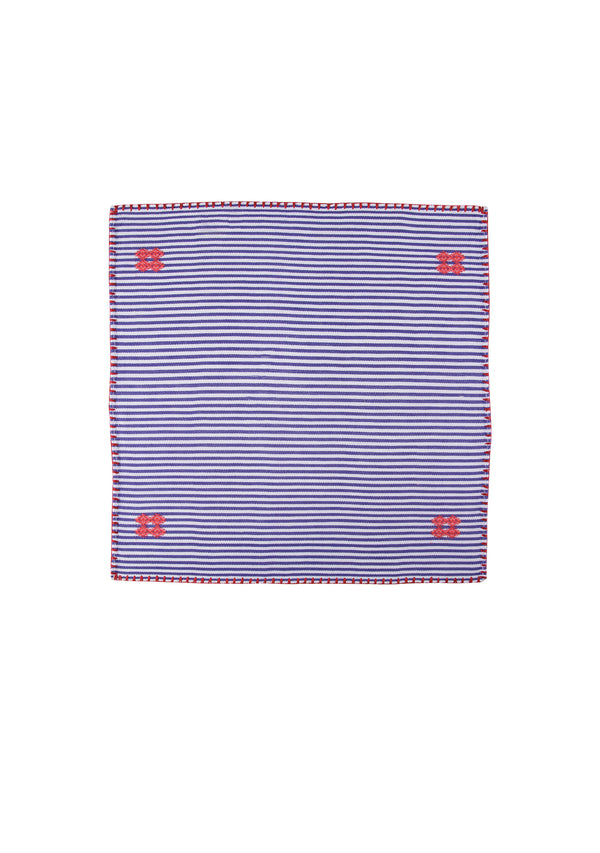 Pippa Holt Set No.38 Napkin Coaster And Placemat Set In Purple And White Stripe With Multi-coloured Motif