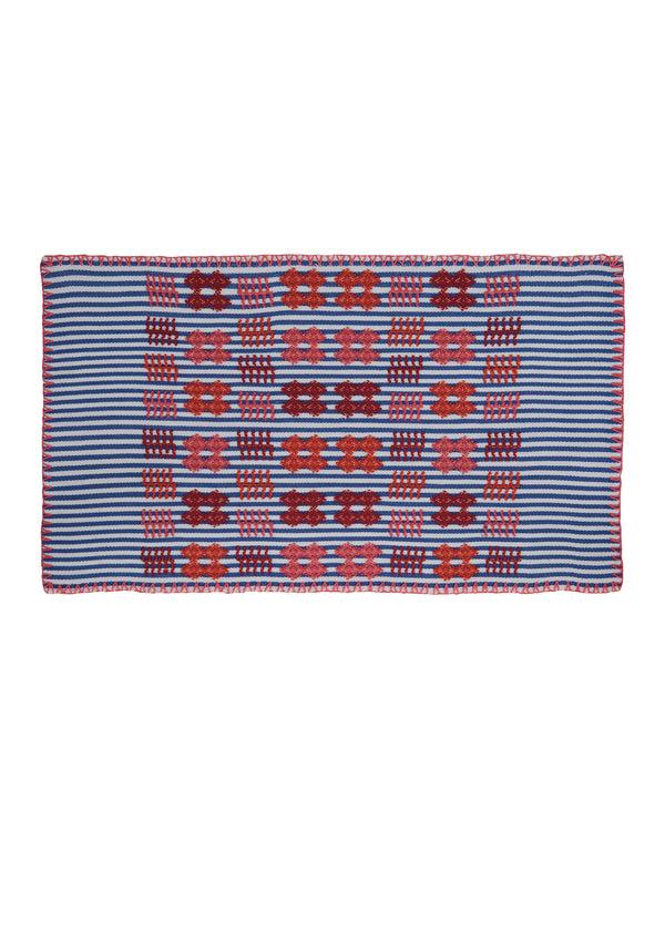 Pippa Holt Set No.38 Napkin Coaster And Placemat Set In Purple And White Stripe With Multi-coloured Motif