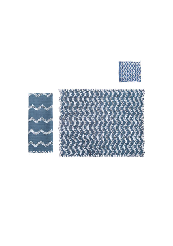 Pippa Holt Set No.51 Napkin Coaster And Placemat Set In ‘denim’ With White Design