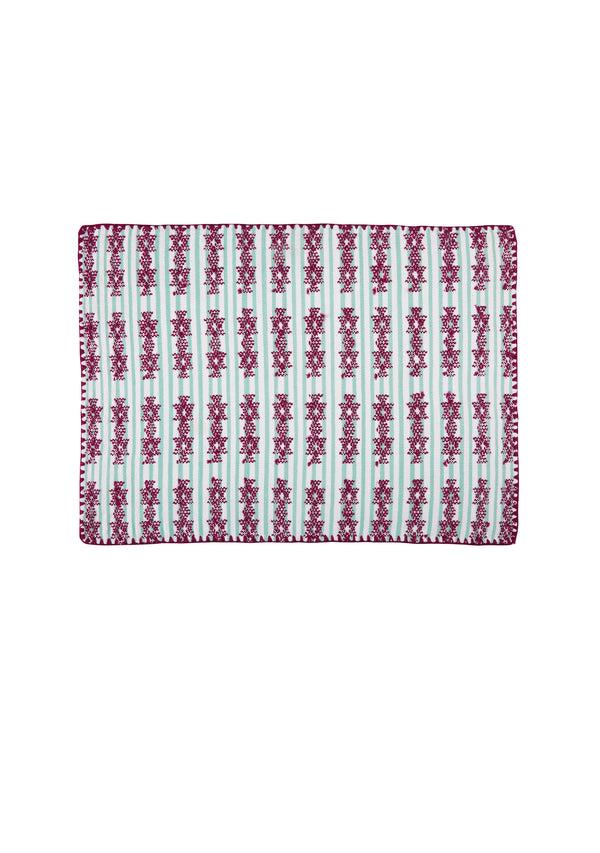 Pippa Holt Set No.65 Napkin Coaster And Placemat Set In Mint And White Stripe With Burgundy Motif