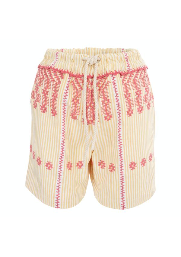 Pippa Holt Shorts No.166 Hat In Banana Yellow And White Stripes With Pink Motifs