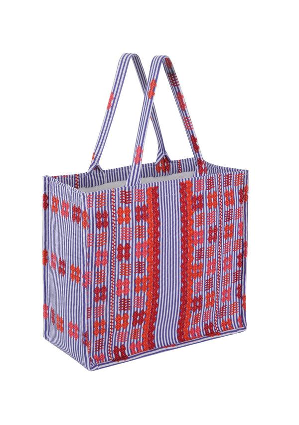 Pippa Holt Tote No.38 Purple And White Stripe With Multi Colour Design