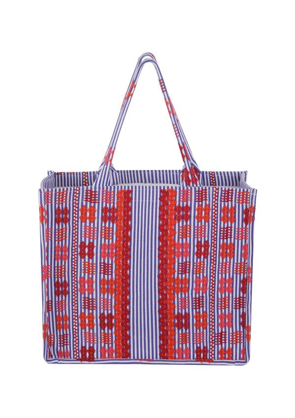 pippa holt Tote No.38 Purple and white stripe with multi colour design