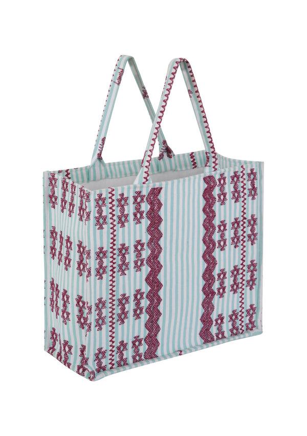Pippa Holt Tote No.65 Mint And White Stripe With Burgundy Design