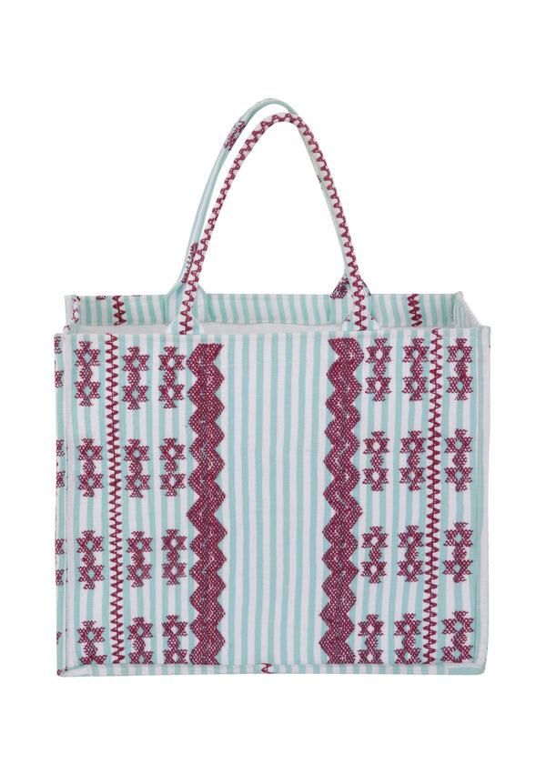 pippa holt Tote No.65 Mint and white stripe with burgundy design