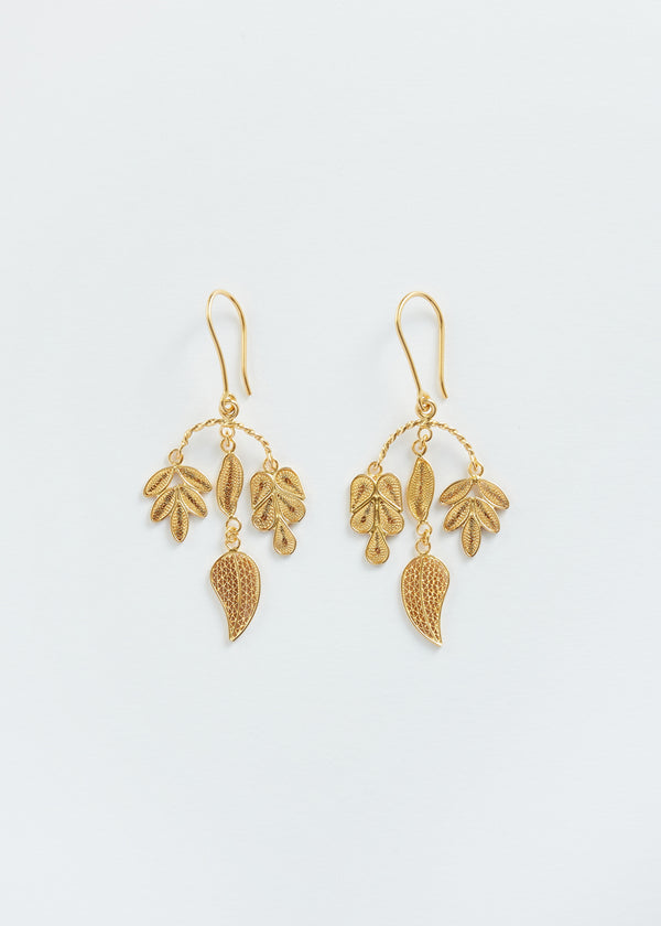 pippa small 18kt Colombian Gold Filigree Four Leaf Earrings