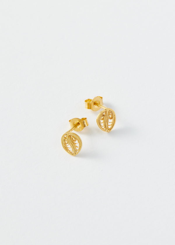 Pippa Small 18kt Colombian Gold Filigree Leaf Studs