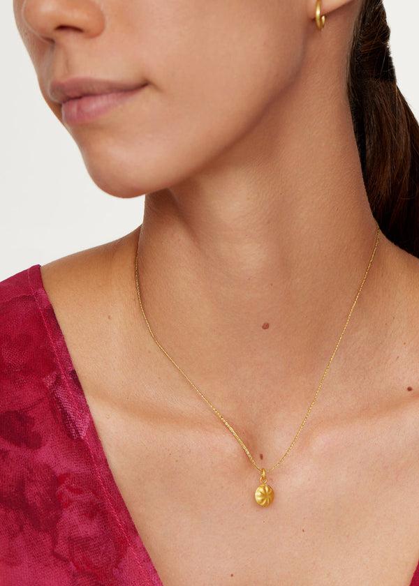 Pippa Small 18kt Colombian Gold Stamped Rosette Pendant On Cord