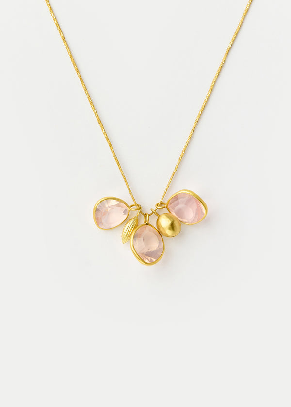 pippa small 18kt Gold 18kt Rose Quartz with Seed & Bell Cluster on Cord