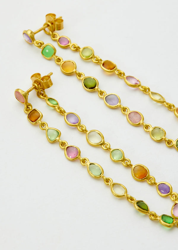 Pippa Small 18kt Gold Anemone Mixed Stones Long Loop Earrings