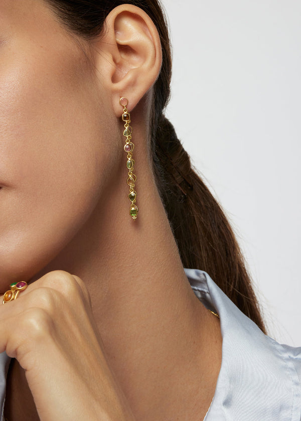 Pippa Small 18kt Gold Anemone Mixed Stones Long Loop Earrings