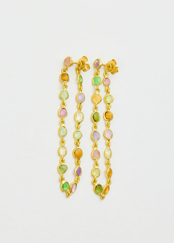 pippa small 18kt Gold Anemone Mixed Stones Long Loop Earrings