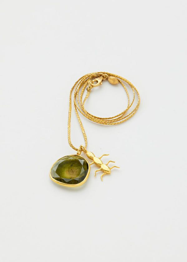 Pippa Small 18kt Gold Ant & Green Tourmaline Amulets On Cord