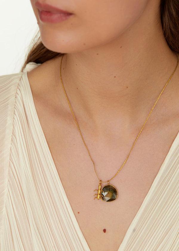 Pippa Small 18kt Gold Ant & Green Tourmaline Amulets On Cord