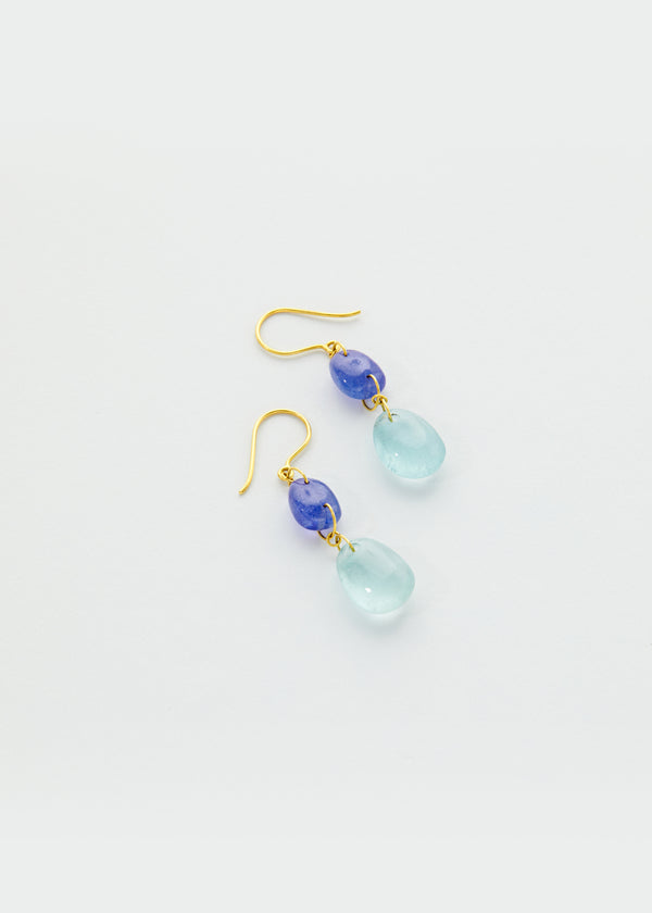 Pippa Small 18kt Gold Aquamarine & Tanzanite Double Drop Earrings