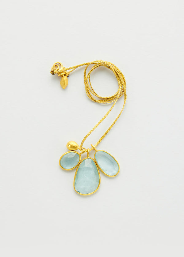 Pippa Small 18kt Gold Aquamarine Triple Collet Set Pendant On Cord
