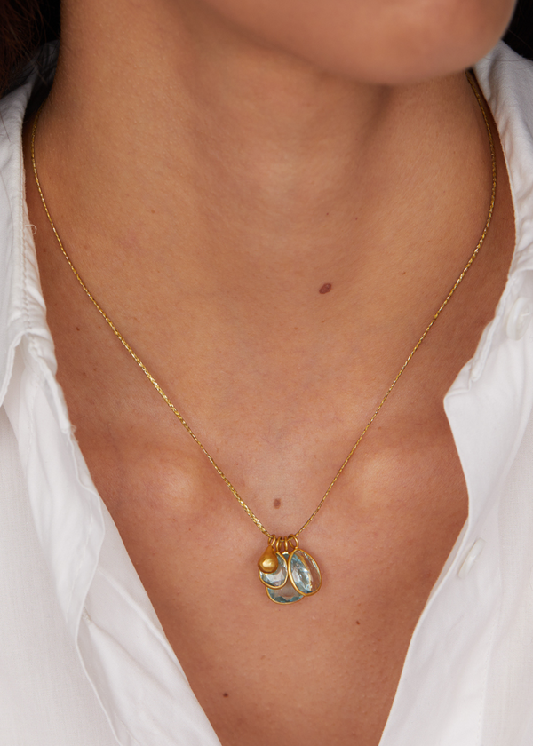 Pippa Small 18kt Gold Aquamarine Triple Collet Set Pendant On Cord