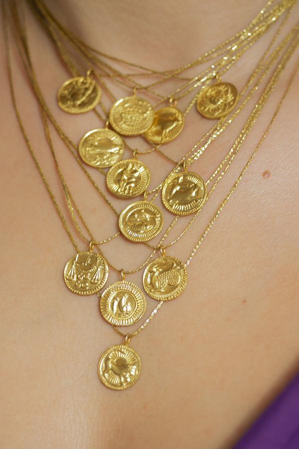 Pippa Small 18kt Gold Aquarius Horoscope Pendant On Cord