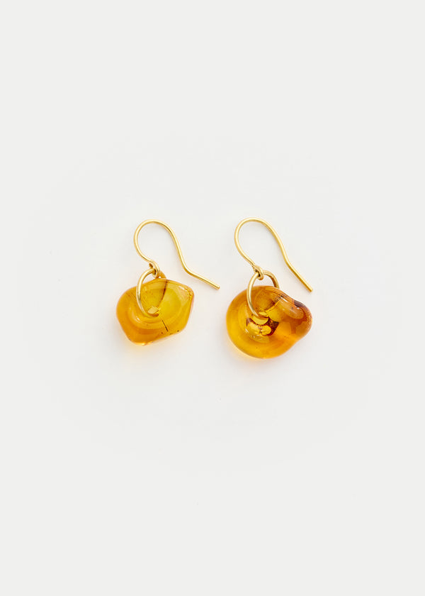 pippa small 18kt Gold Azaz Amber Glass Drop Earrings