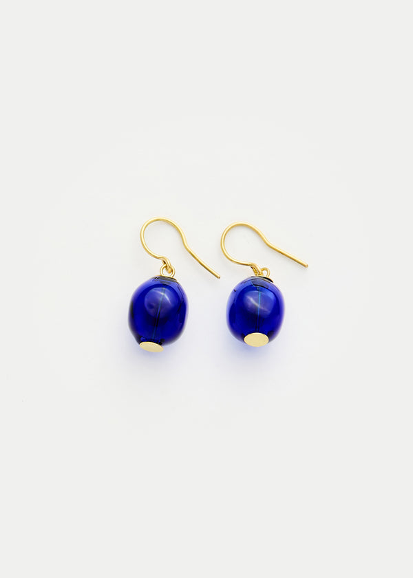 Pippa Small 18kt Gold Azaz Dark Blue Glass Olive Drop Earrings