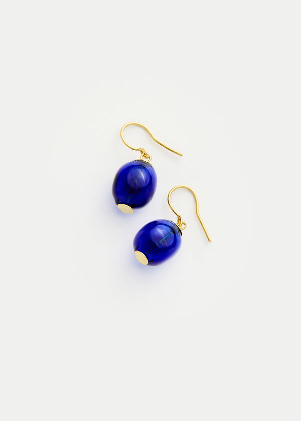 pippa small 18kt Gold Azaz Dark Blue Glass Olive Drop Earrings