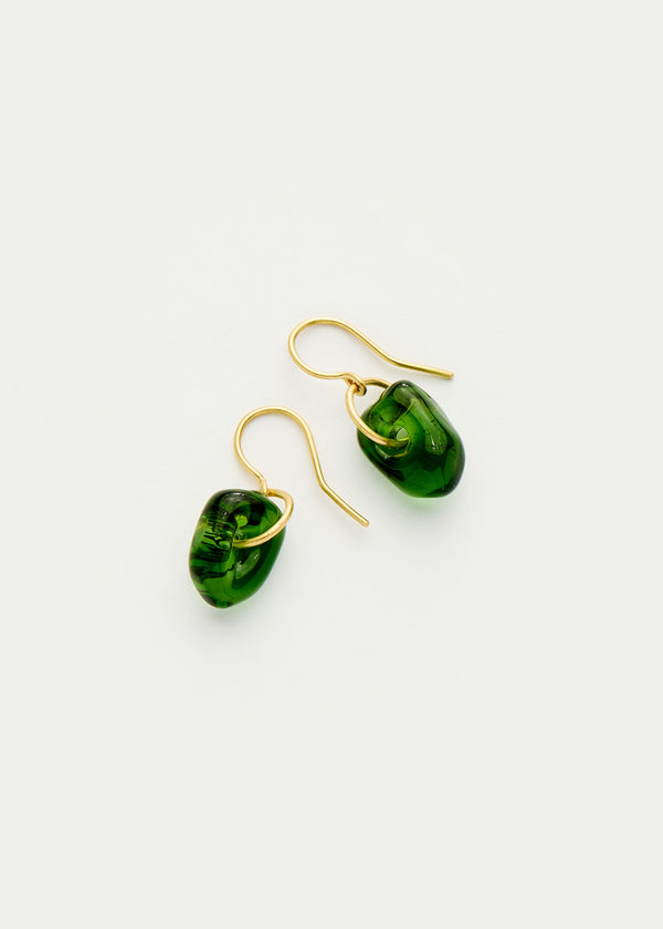 pippa small 18kt Gold Azaz Green Glass Drop Earrings