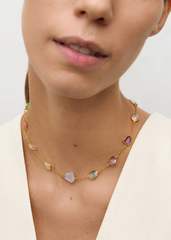 Pippa Small 18kt Gold Birds Lament Mixed Stones Full Stone Necklace