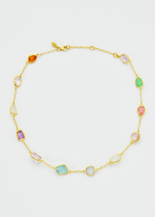 pippa small 18kt Gold Birds Lament Mixed Stones Full Stone Necklace