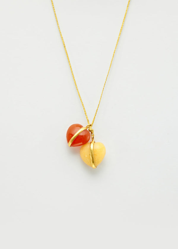 Pippa Small 18kt Gold Carnelian & Aventurine Love Heart Amulets On Cord