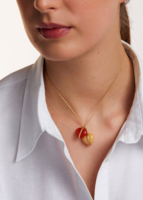 Pippa Small 18kt Gold Carnelian & Aventurine Love Heart Amulets On Cord