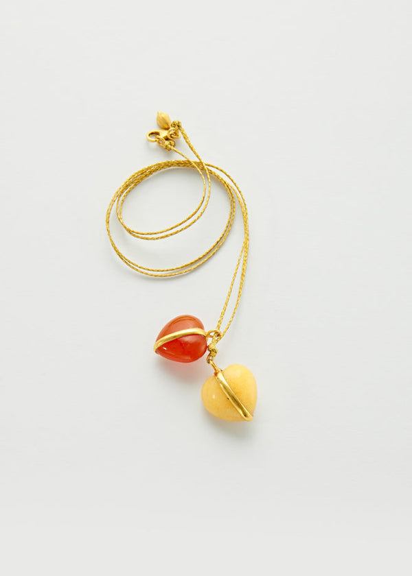 pippa small 18kt Gold Carnelian & Aventurine Love Heart Amulets on Cord