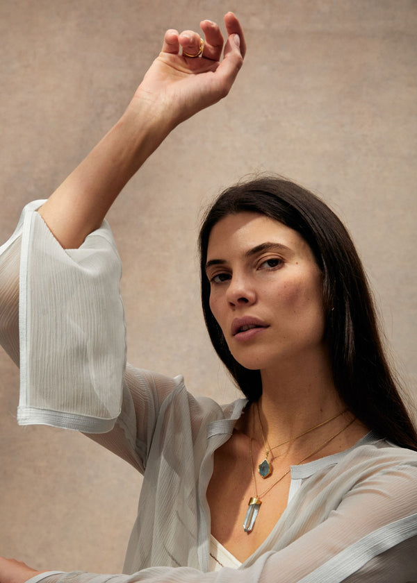 Pippa Small 18kt Gold Cerulean Aquamarine Cap Set Amulet On Cord