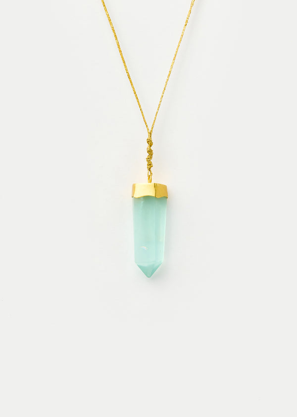 pippa small 18kt Gold Cerulean Aquamarine Cap Set Point Amulet on Cord