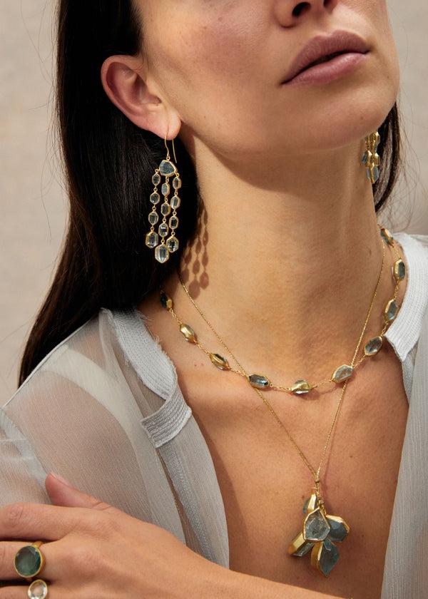 Pippa Small 18kt Gold Cerulean Aquamarine Chandelier Earrings