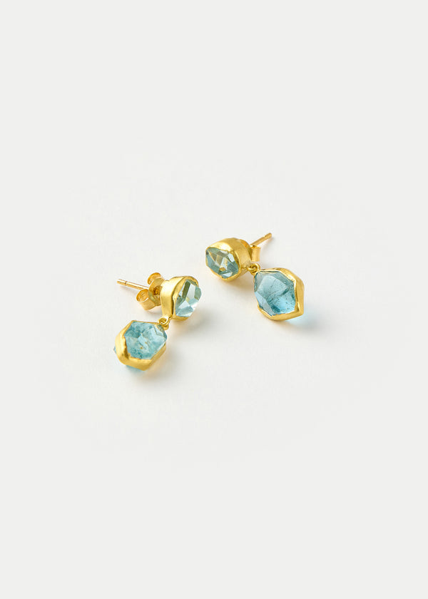 Pippa Small 18kt Gold Cerulean Aquamarine Double Drop Studs