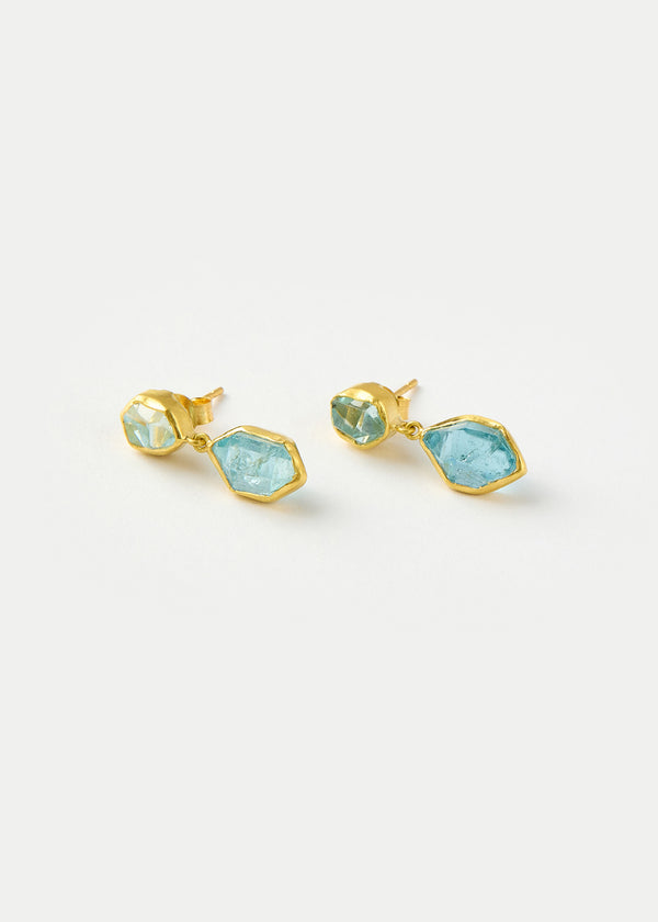 Pippa Small 18kt Gold Cerulean Aquamarine Double Drop Studs